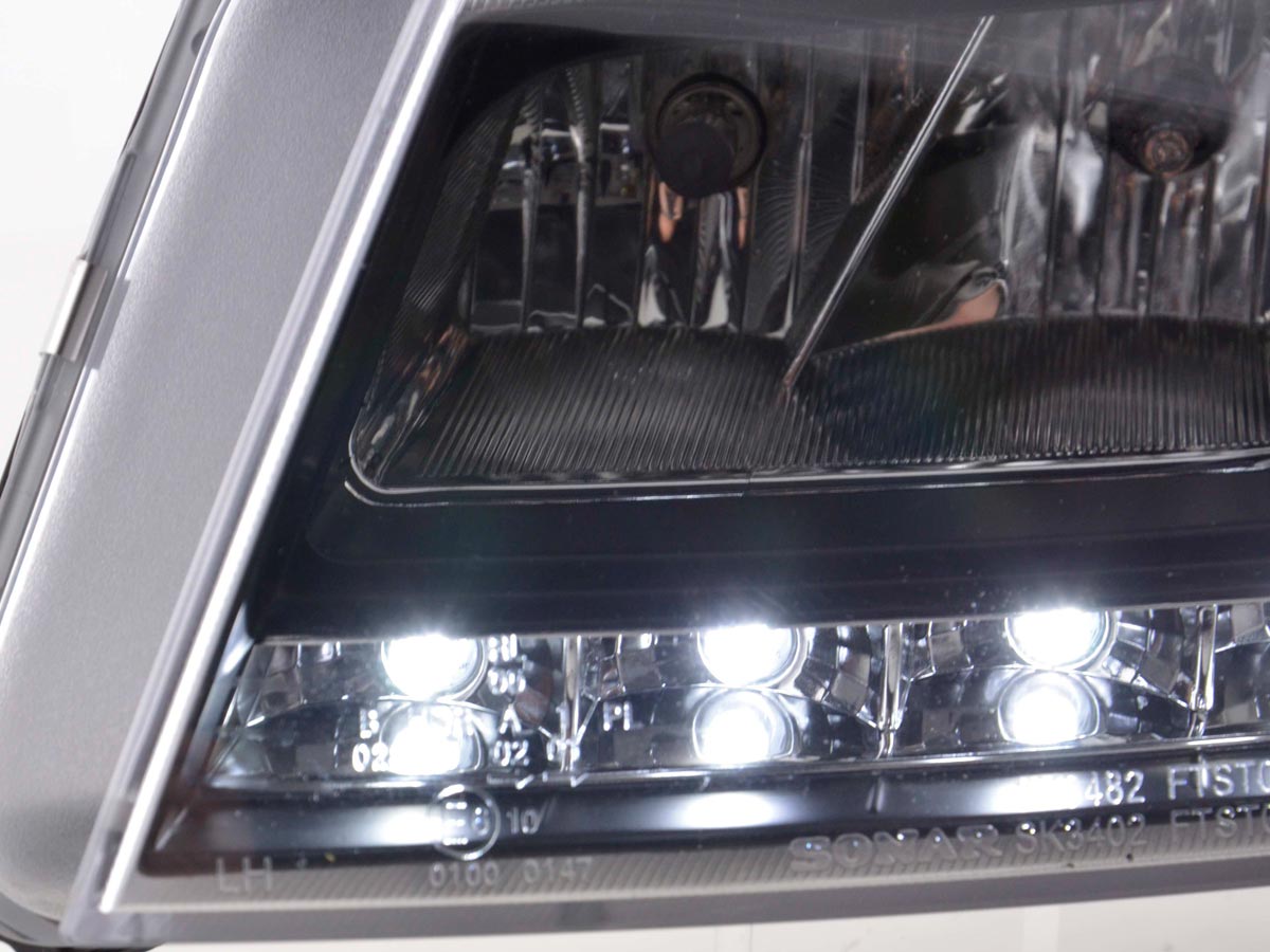 Scheinwerfer Set Daylight LED Tagfahrlicht Fiat Stilo 01-06 schwarz Scheinwerfer Set Daylight LED Tagfahrlicht Fiat Stilo 01-06 schwarz